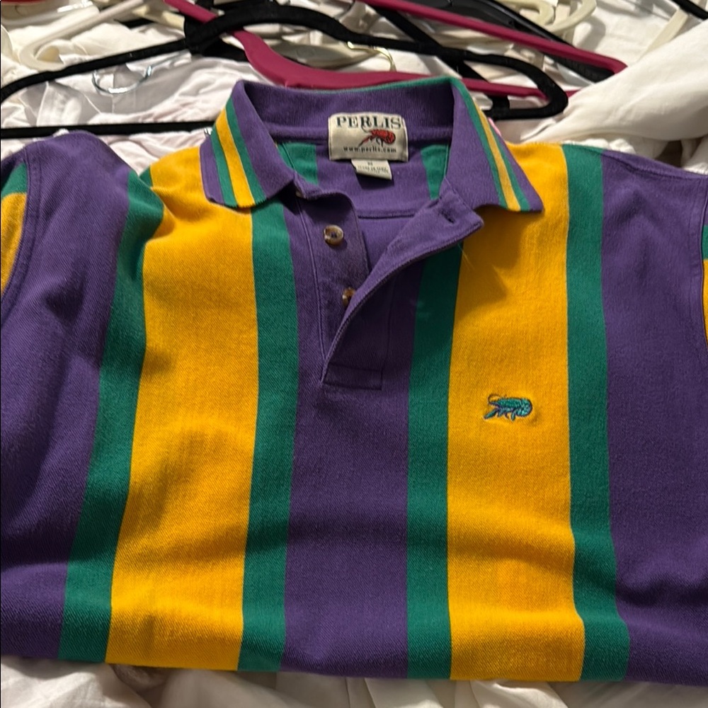 Perlis Purple, Yellow, and Green Striped Polo Shirt
